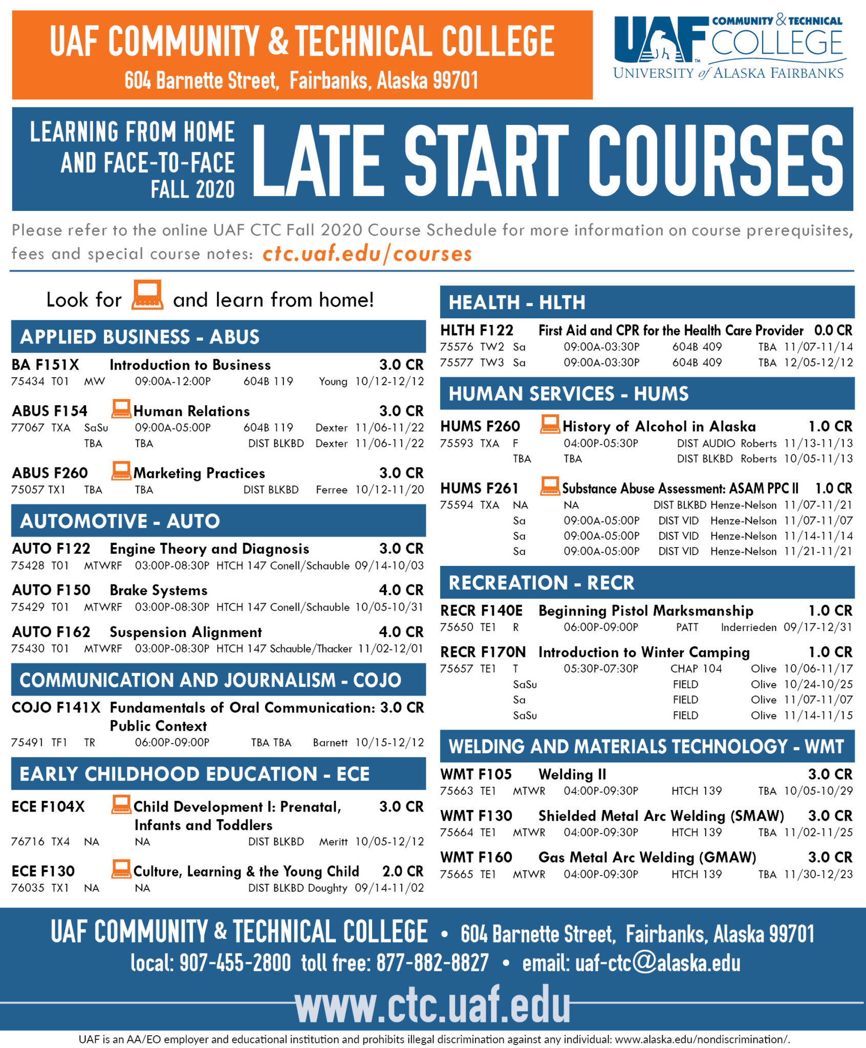 Fall 2020 late start courses open for registration - UAF Community & Technical College